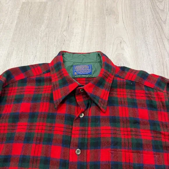 Vintage Pendleton Wool Flannel Shirt Men's Large Red Green Tartan Plaid 90s USA - Picture 3 of 16